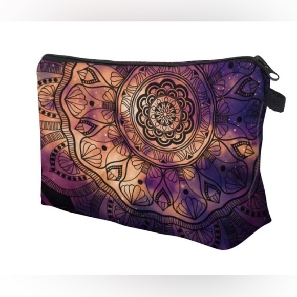 Starry Mandala Print Zipper Lightweight Travel Cosmetic Bag Purple, Pink, Orange - Picture 3 of 6
